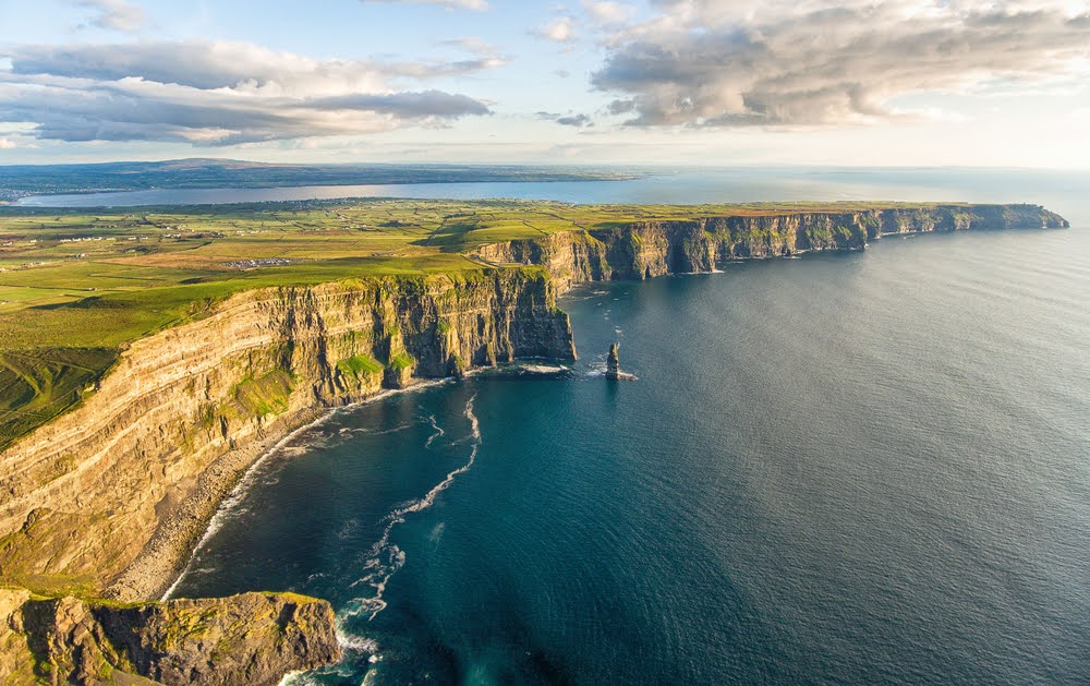 Aerial view of the Cliffs of Moher along Ireland's Atlantic coastline
