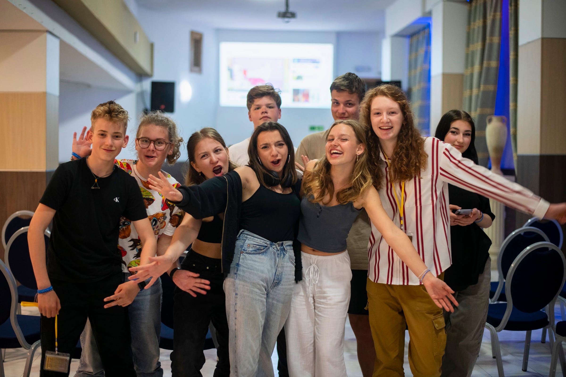 Junior students laughing together during an evening activity on their Malta language course